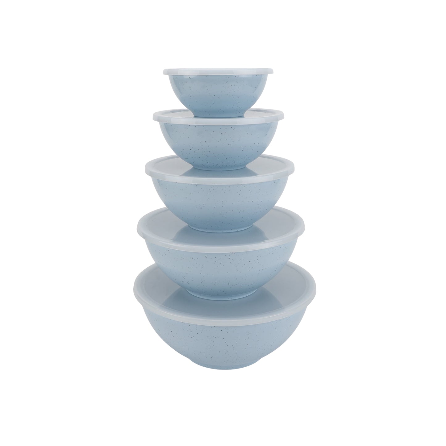 Just Feed Me by Jessie James Decker 10-Piece Melamine Mixing Bowl Set with Lids, Blue Speckle Design