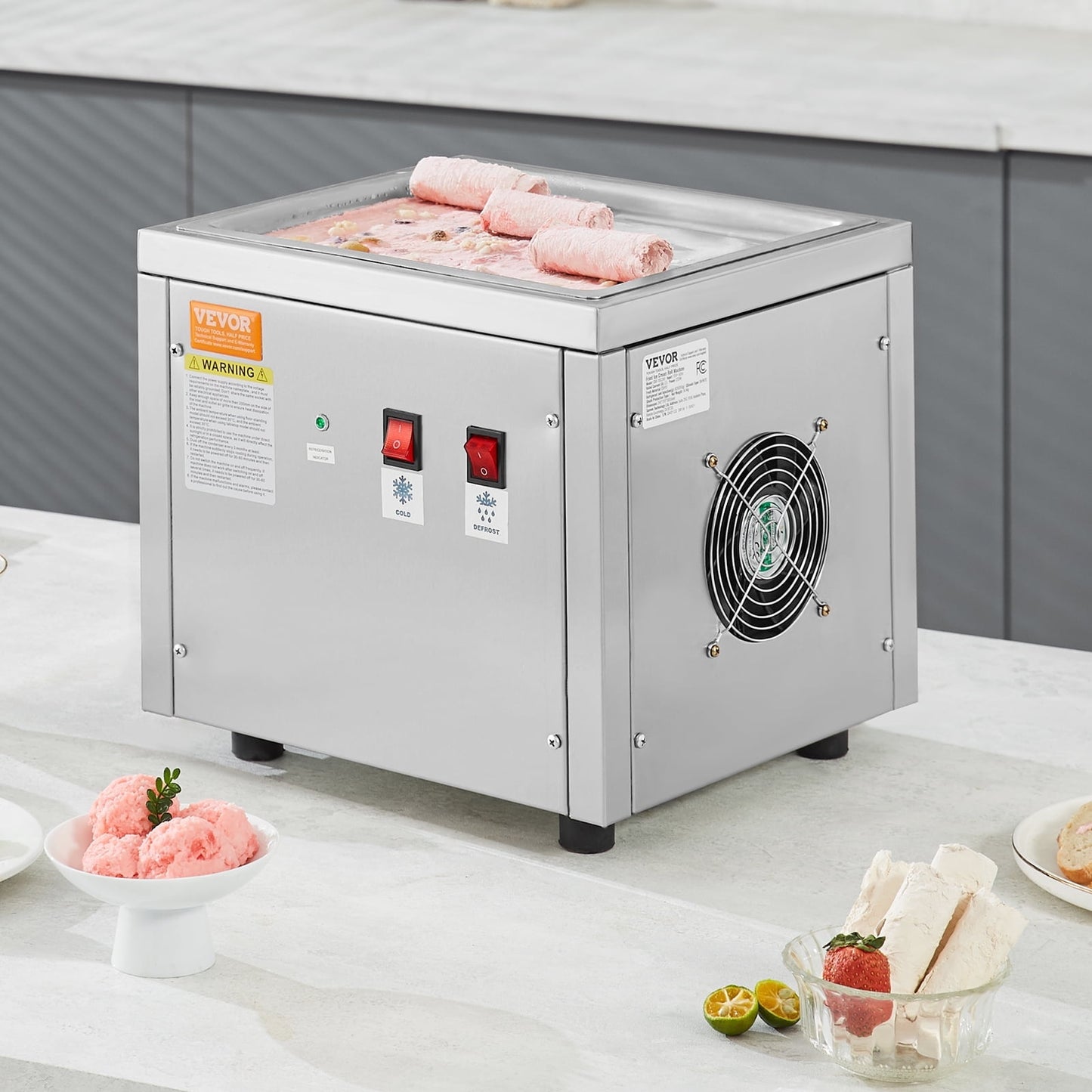 KFFKFF 11 x 9.5 Inch Pan Fried Ice Cream Roll Machine / Rolled Ice Cream Maker
