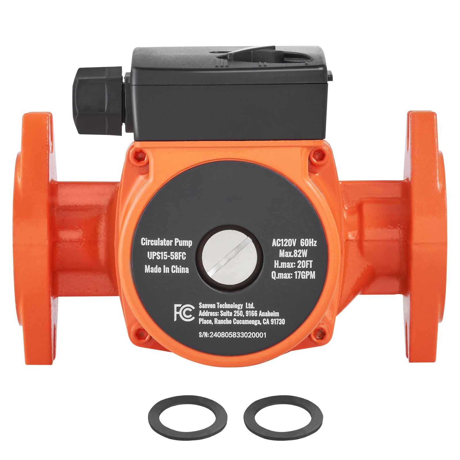 KFFKFF 110V Hot Water Recirculating Pump, 82W 17 GPM Circulation Pump with 1" NPT Flange, 3-Speed Quiet Circulator for Home Water Heating Systems