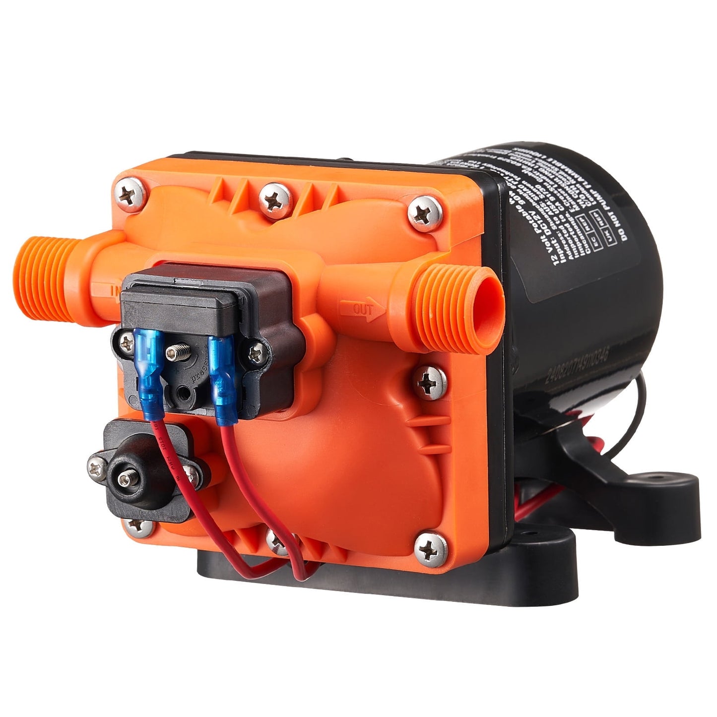 KFFKFF 12V Diaphragm Pump, Flow Rate of 3 GPM (11.36 L/min), Equipped with 4 Chambers, 12 Volt DC Operation, Features an Auto Pressure Switch Adjustable from 40-100 PSI, Set Pressure at 55 PSI