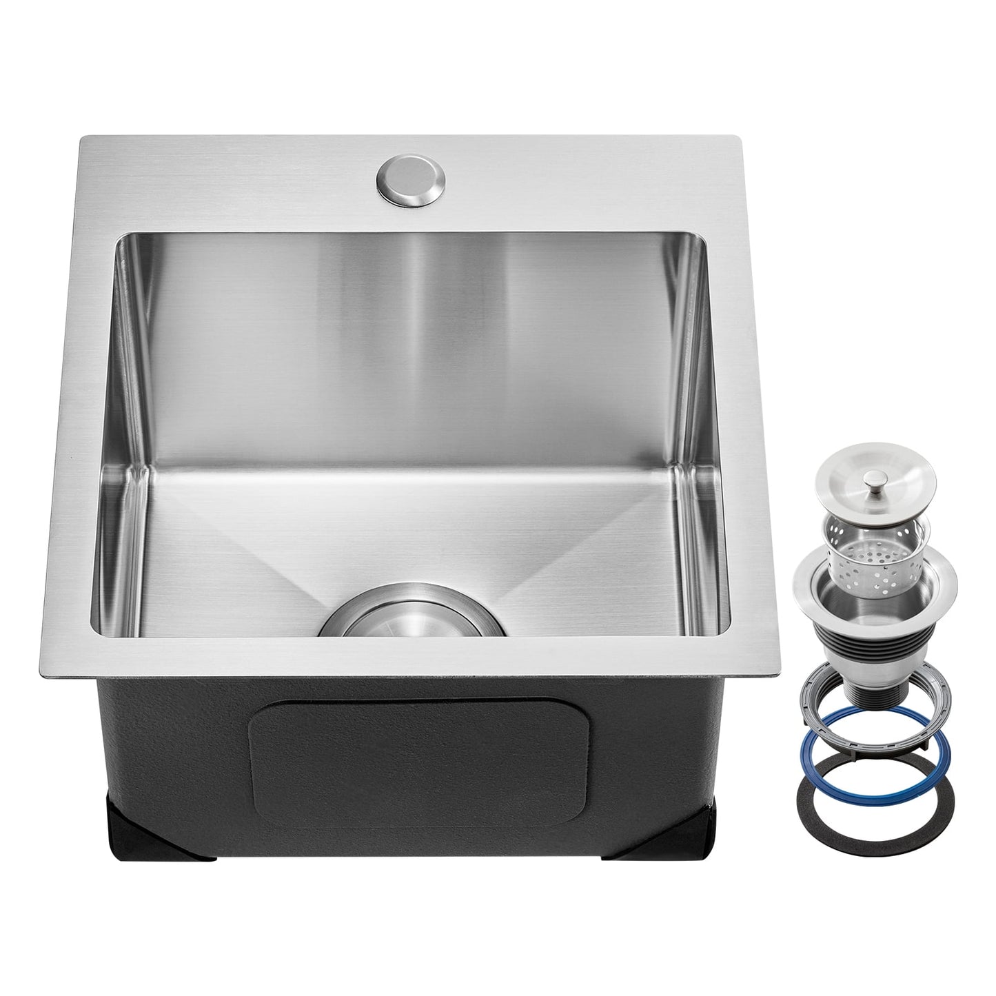 KFFKFF 15-Inch Kitchen Sink Workstation, 304 Stainless Steel Drop-In Single Bowl Basin with Accessories, Ideal for RVs, Prep Kitchens, Laundry Rooms, and Bars
