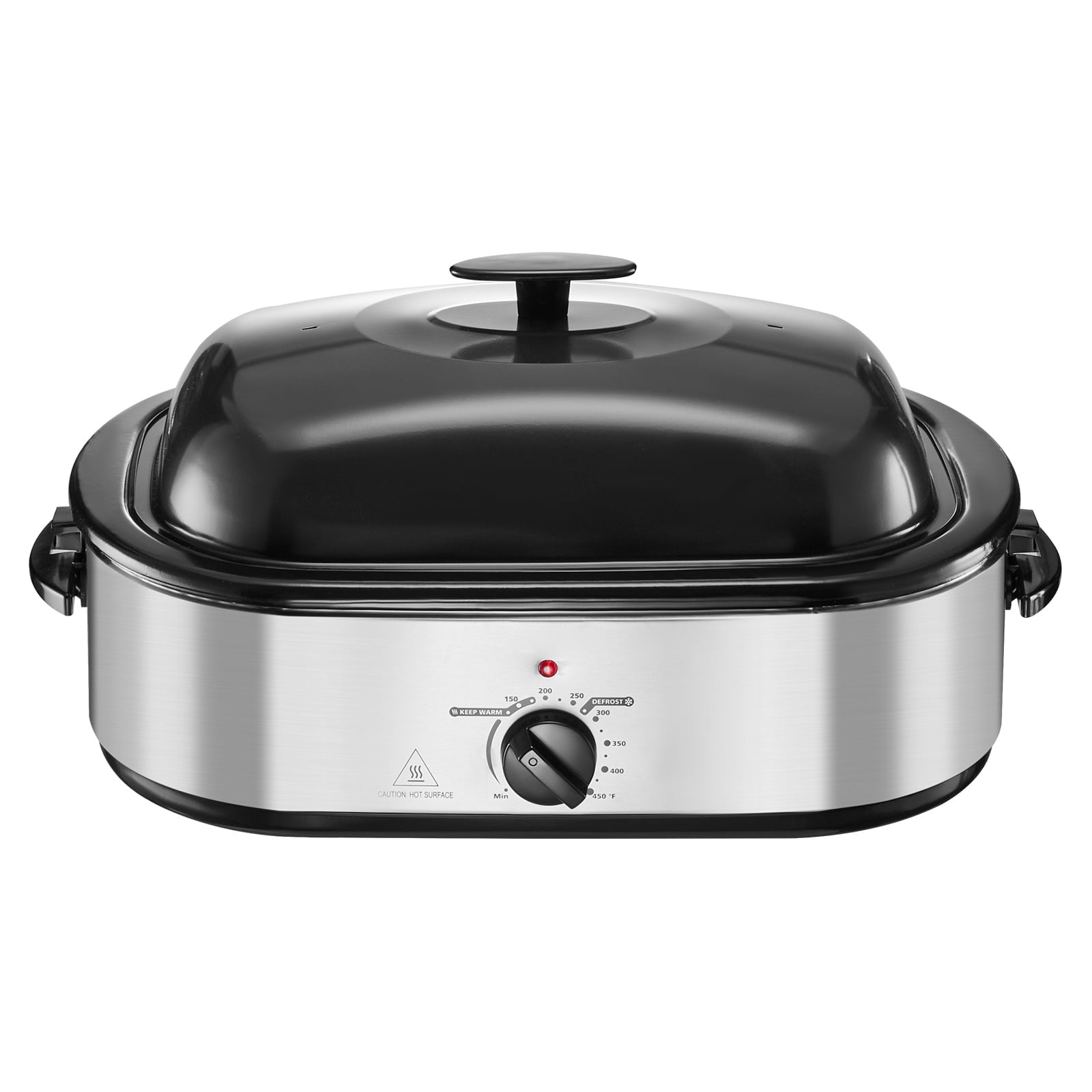 KFFKFF 18QT Electric Roaster Ovenï¼ŒAdjustable Temperature, Self-Basting Lid, Cool-Touch Handle, Defrost/Warm Functions, Stainless Steel Pan