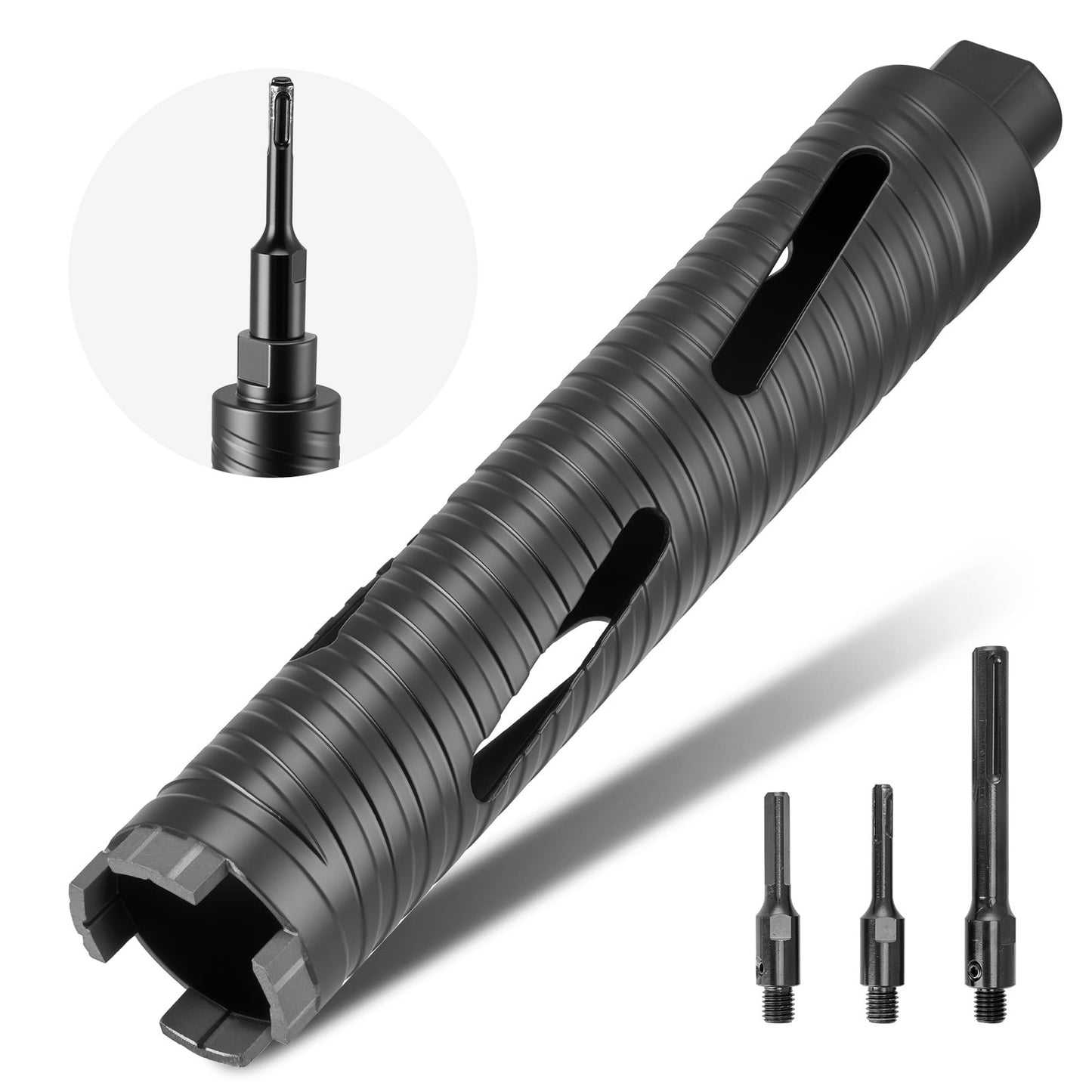 KFFKFF 2-Inch Diamond Core Drill Bit, 9.5-Inch Depth, 5/8-11 Thread, Includes 3 Adapters, Pilot Drill, and Hex Wrench, Suitable for Concrete, Brick, and Masonry Applications