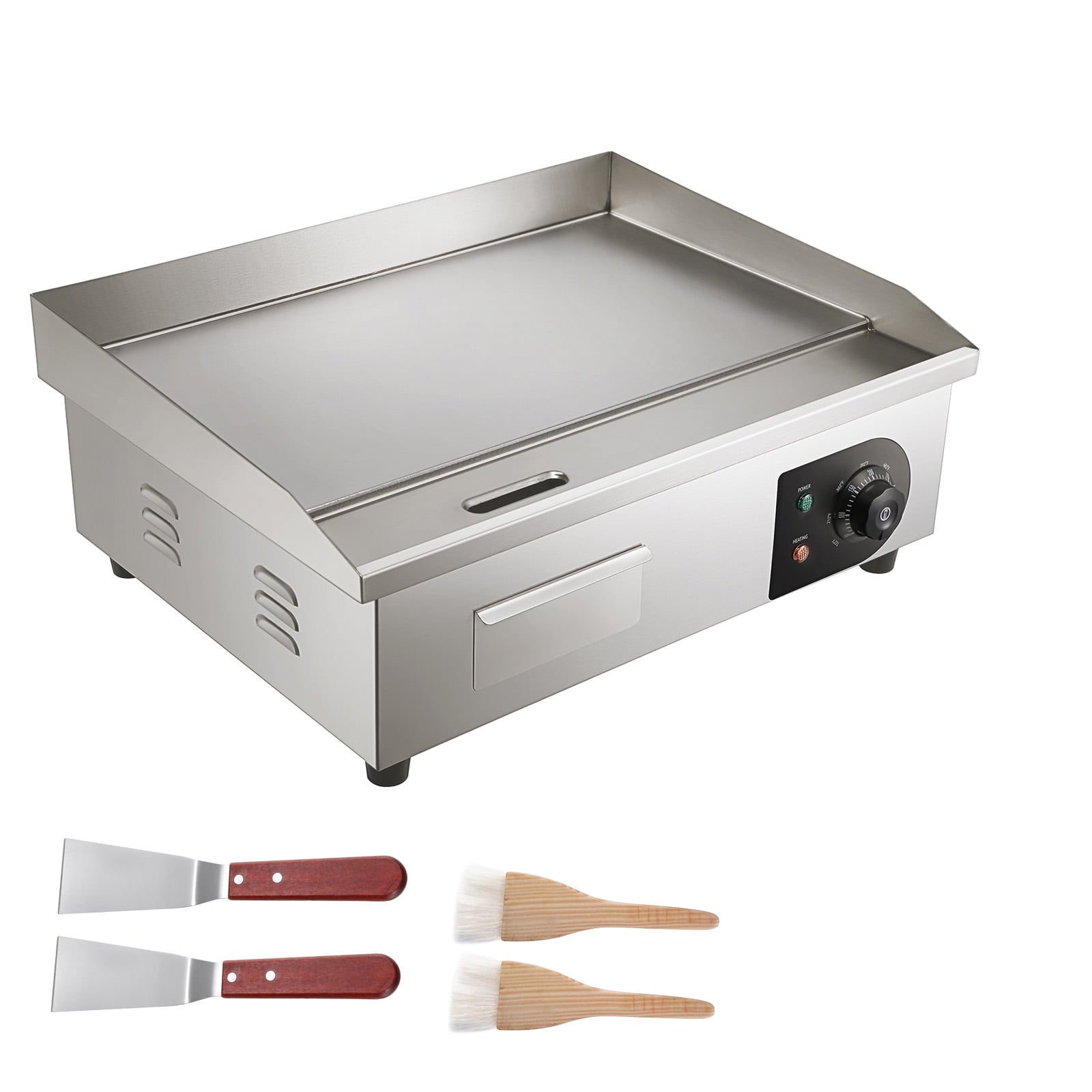 KFFKFF 21" Commercial Electric Griddle, 110V Stainless Steel Electric Flat Top Griddle with Adjustable Temperature Control 122°F-572°F, Non-Stick Plate, Countertop Griddle 1600W