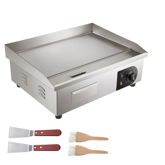 KFFKFF 21" Commercial Electric Griddle, 110V Stainless Steel Electric Flat Top Griddle with Adjustable Temperature Control 122°F-572°F, Non-Stick Plate, Countertop Griddle 1600W