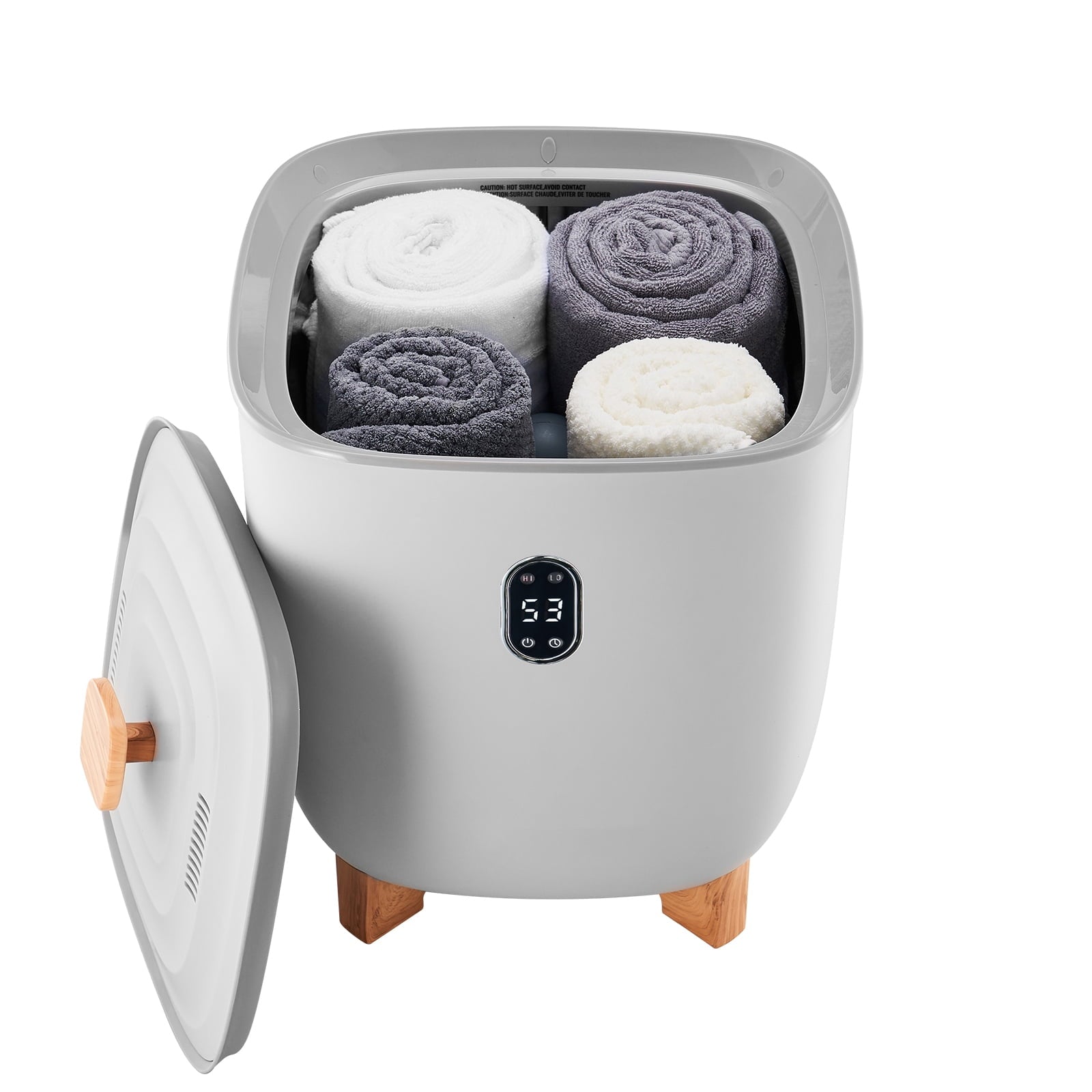 KFFKFF 25L Heated Towel Warmer Bucket with LED Display, Adjustable Timer and Temperature Settings, Ideal for Blankets and Towels in Bathrooms, SPA, Home, Countertop, or Floor, Gray