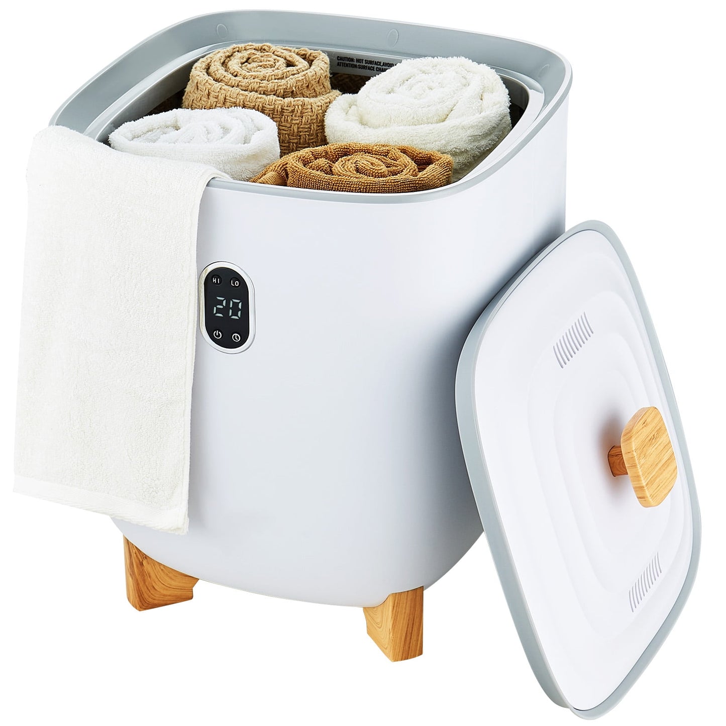 KFFKFF 20L Towel Warmer Bucket with LED Display, Blanket Warmer with Adjustable Timer and Temperature, Safety Lock, 4 Hooks, Suitable for Home, Spa, Countertop, or Floor Use
