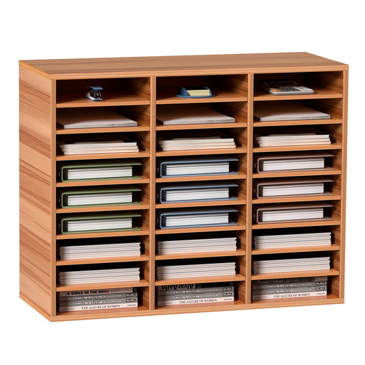 KFFKFF 27-Slot Wooden Document Holder, Modifiable Racks, Medium-Density Fibreboard Correspondence Hub, Domestic and Educational Storage Solution for Records, Papers, Periodicals, White