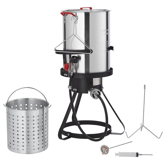 KFFKFF 30-Quart Turkey Fryer Propane Boiler Steamer Stock Pot Aluminum Outdoor