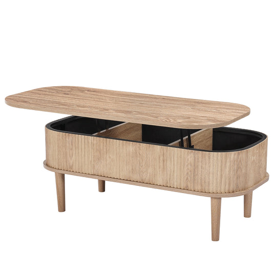 KFFKFF 39.4 in Lift Top Coffee Table, Oval Wooden Coffee Table with Hidden Storage Compartments, Mid-Century Design Center Table with Lift-Up Top for Living Room or Office, Easy to Assemble