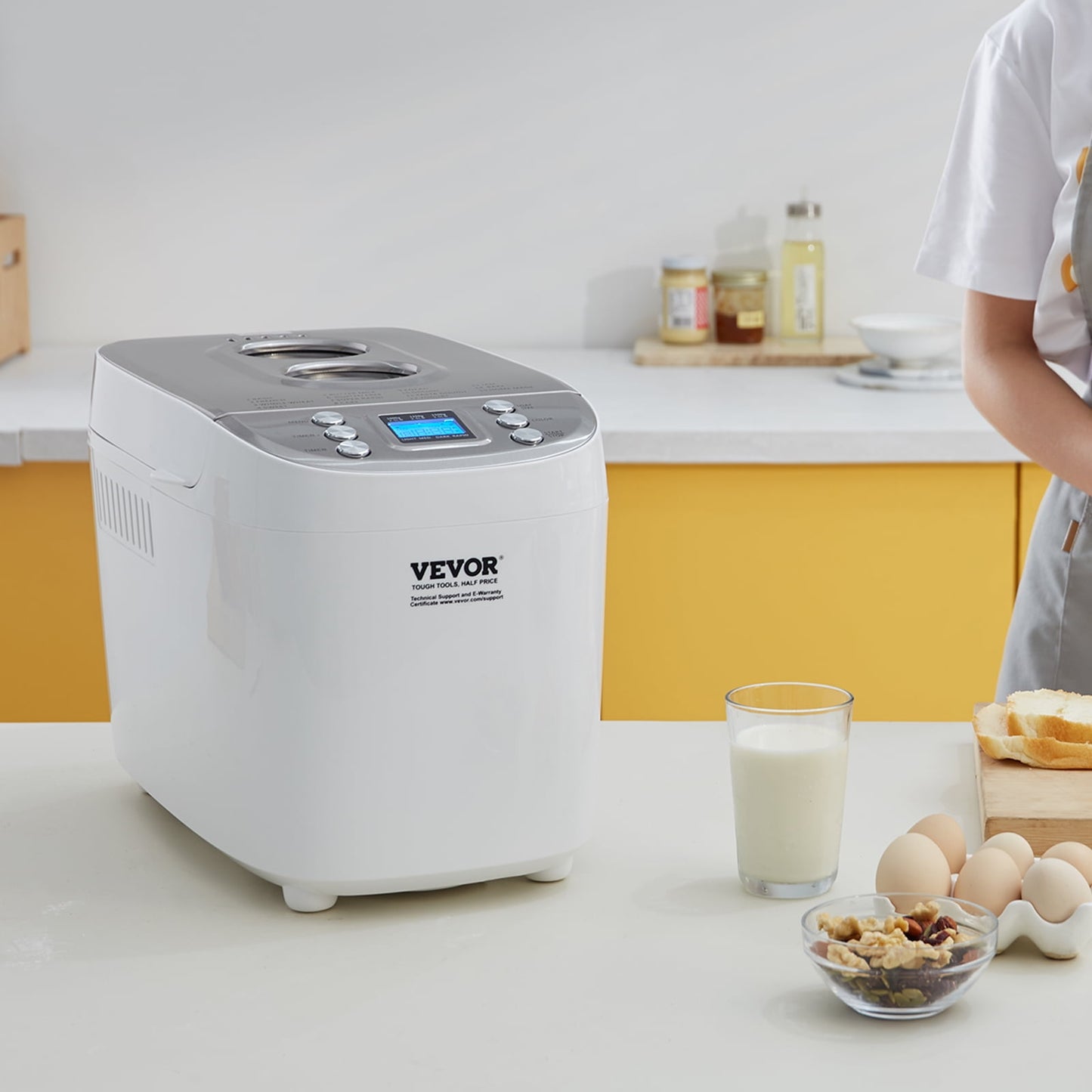 KFFKFF 3LB 15-in-1 Bread Maker Automatic Compact Dough Machine Nonstick White