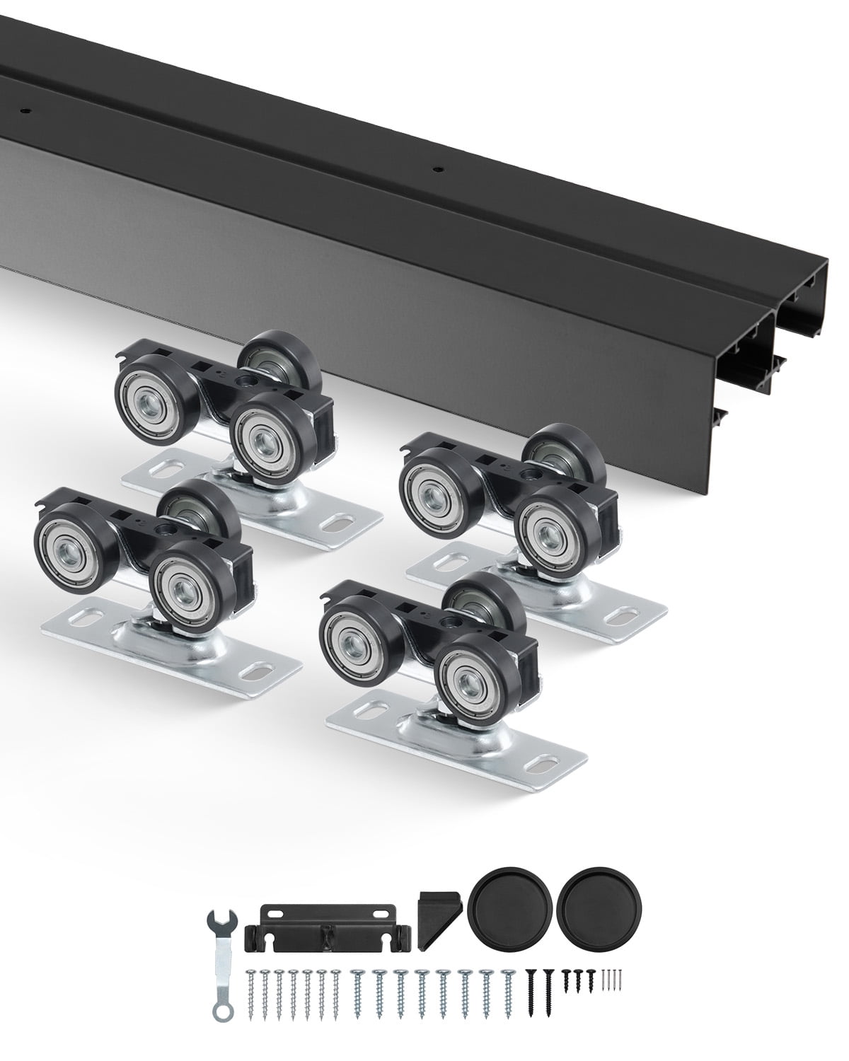 KFFKFF 4ft Heavy-Duty Sliding Door Hardware Kit, Aluminum Alloy Closet Door System with Finger Pulls, Compatible with 2 Doors, Suitable for Door Thickness 1 3/8" - 1 3/4"