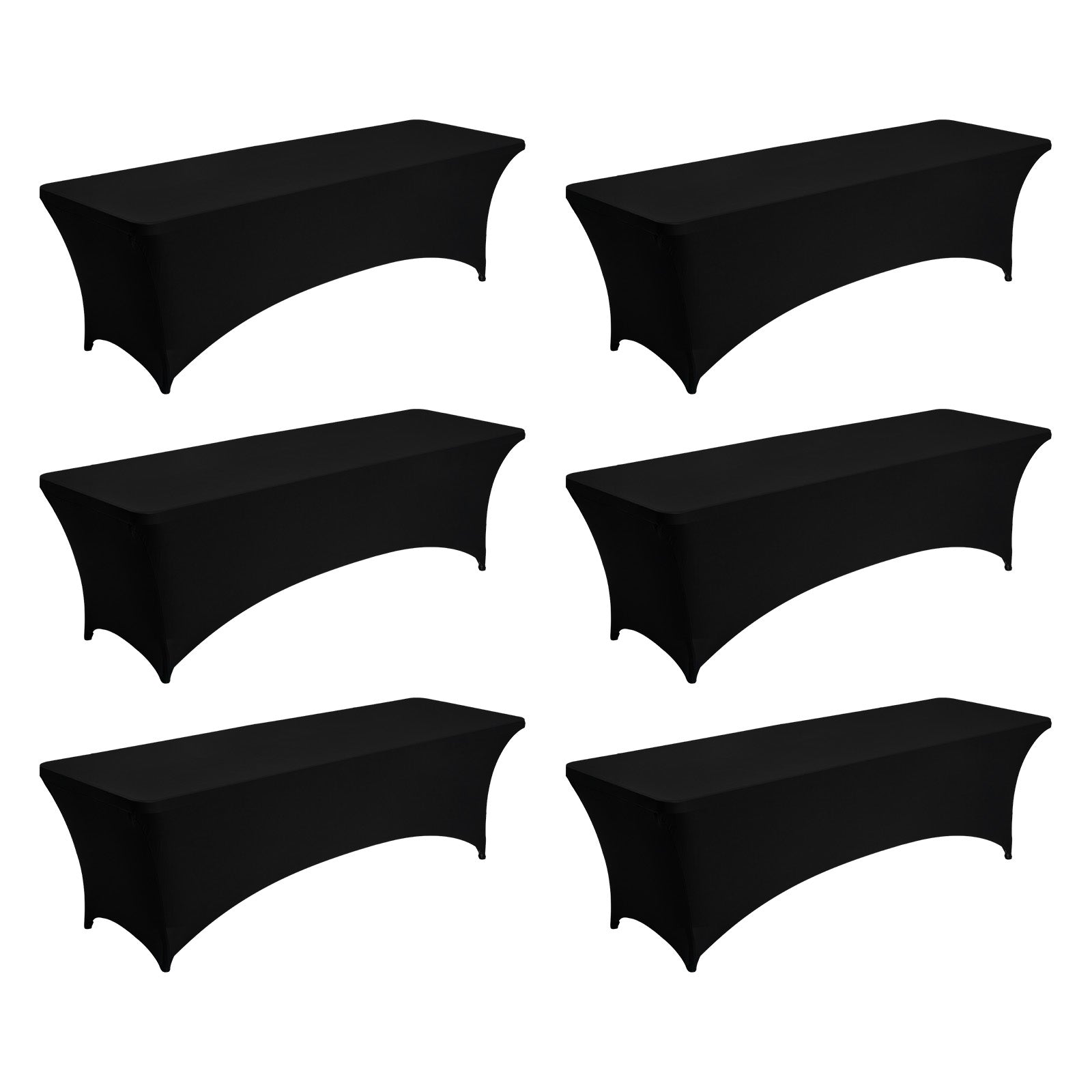KFFKFF 6 Pack Black Stretch Table Covers for 8FT Rectangular Tables, Wrinkle-Resistant and Washable Spandex Tablecloths, Ideal for Parties, Weddings, Banquets, Festivals, and Cocktail Events
