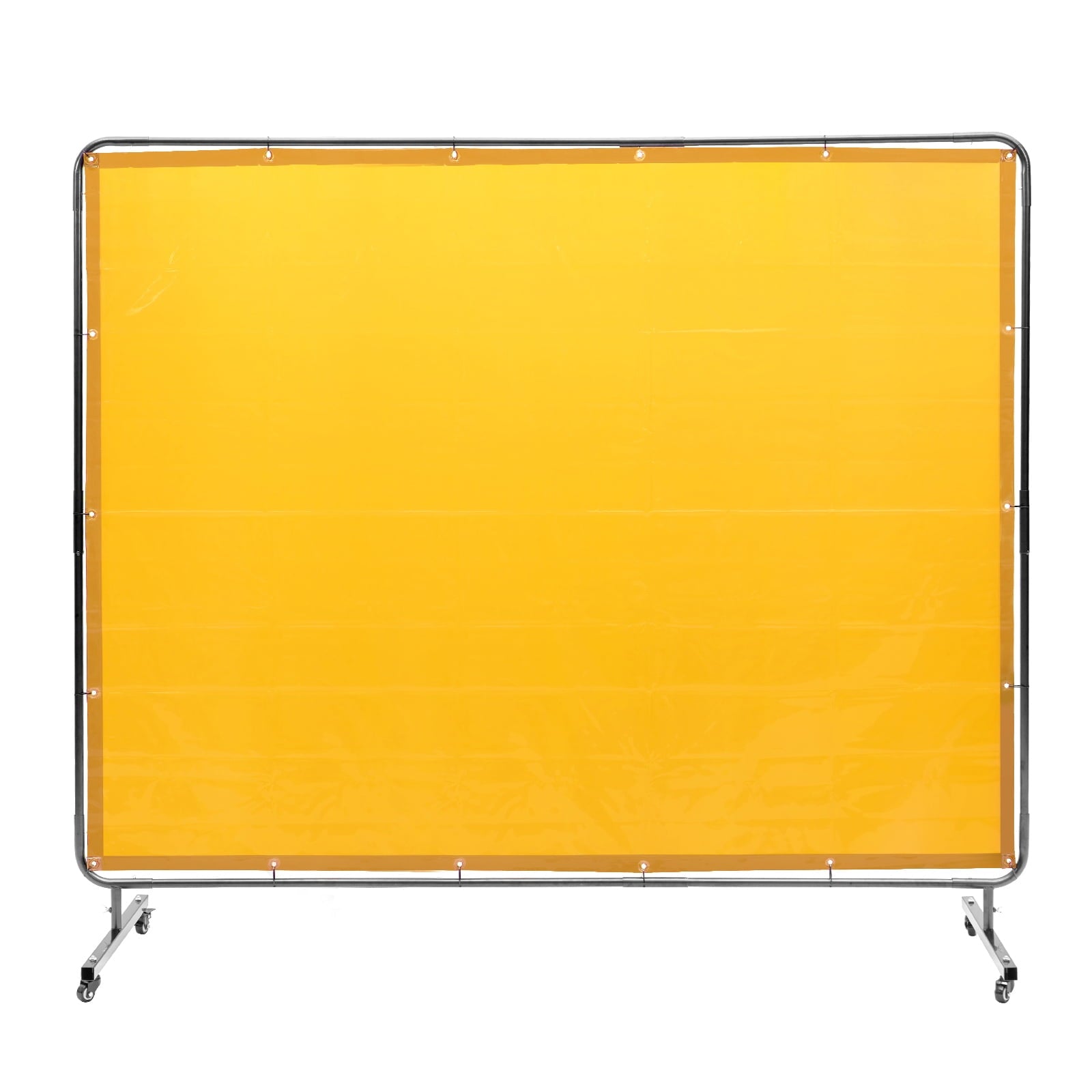 KFFKFF 6' x 8' Flame-Resistant Vinyl Welding Screen with Frame, Mobile Welding Protection Screen on Swivel Wheels (2 Lockable), Ideal for Workshop and Industrial Use, Yellow