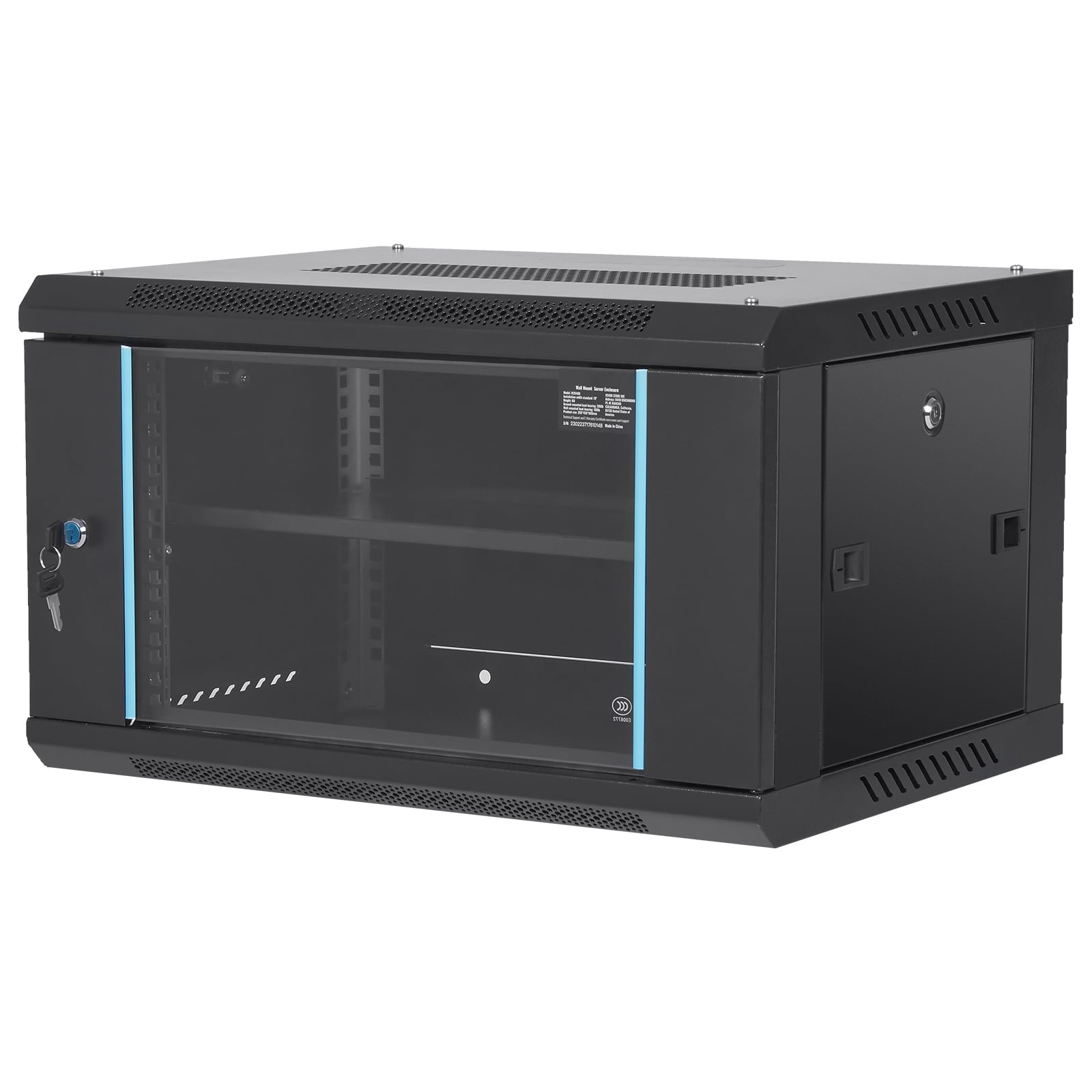KFFKFF 6U Wall-Mounted Network Server Cabinet, 15.5'' in Depth, Enclosure for Server Rack, Ground-Supported Load Capacity of 200 lbs, Comes with Lockable Glass Door Side Panels