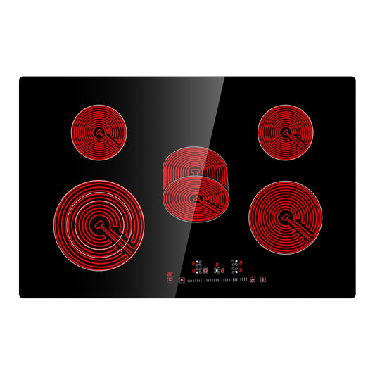 KFFKFF 8600W Electric Ceramic Cooktop, 30" 5 Burners Built-in Countertop Burners Cooker Touch Control, Overheat Protection, Child Lock, 9 Power Levels, 220-240V (NO Plug)