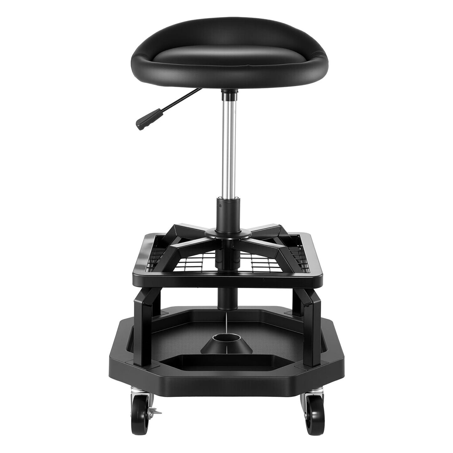 KFFKFF Adjustable Rolling Shop Stool with 300 lbs Capacity, Pneumatic Garage Seat, 360Â° Swivel Padded Work Stool with Casters, Ideal for Garage, Workshop, and Auto Repair