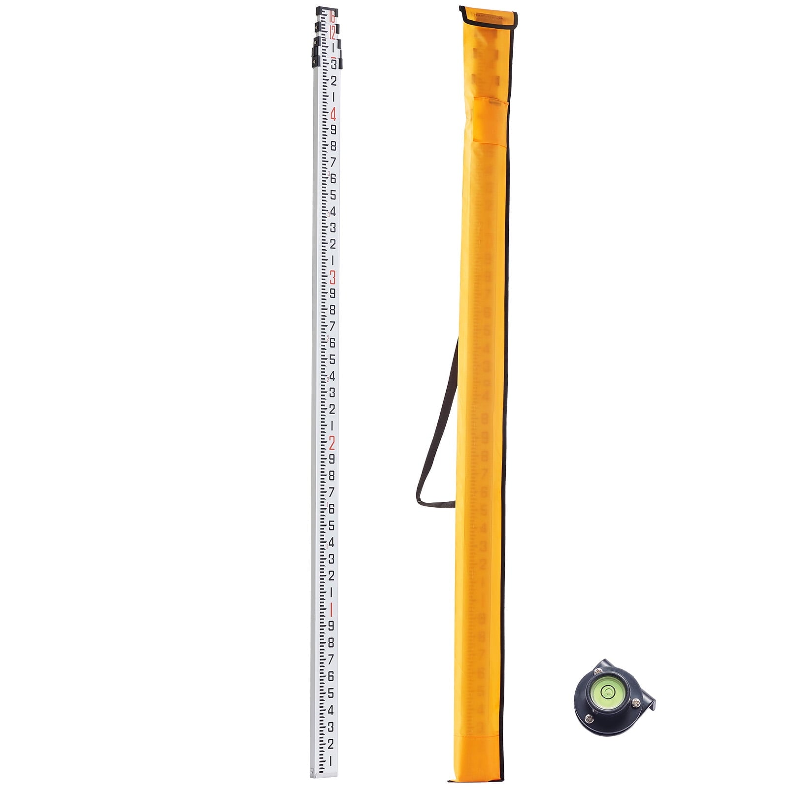 KFFKFF Aluminum Measuring Stick, 16-Ft/10ths, 4-Part Extendable Surveying Rod, Dual-Sided 1/10ft Scale, with Bubble Level & Carry Case for Residential & Commercial Construction