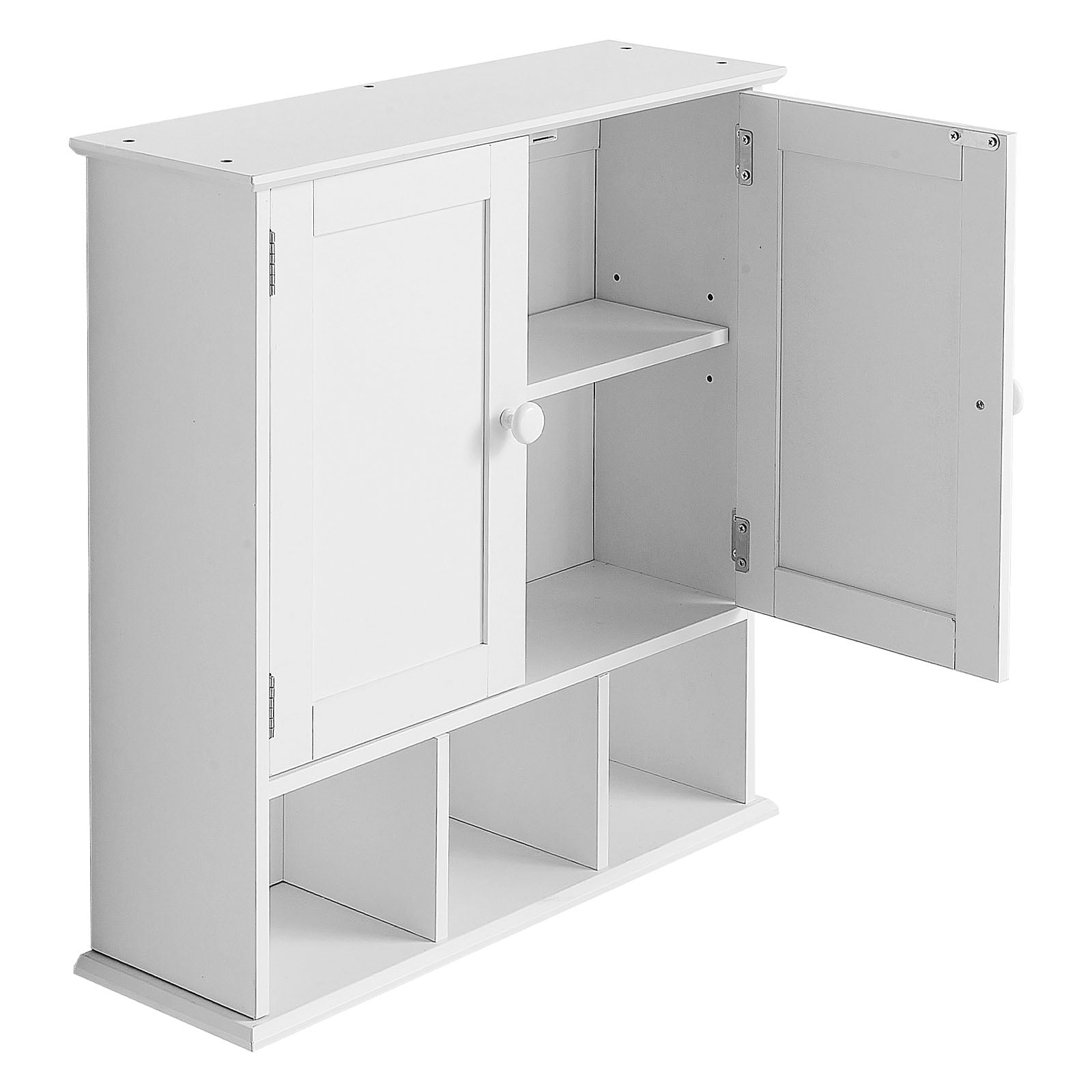 KFFKFF Bathroom Wall Cabinet with 2 Doors and Adjustable Shelf, Wall-Mounted Storage Organizer for Toiletries, Laundry Supplies, or Kitchen Essentials, White