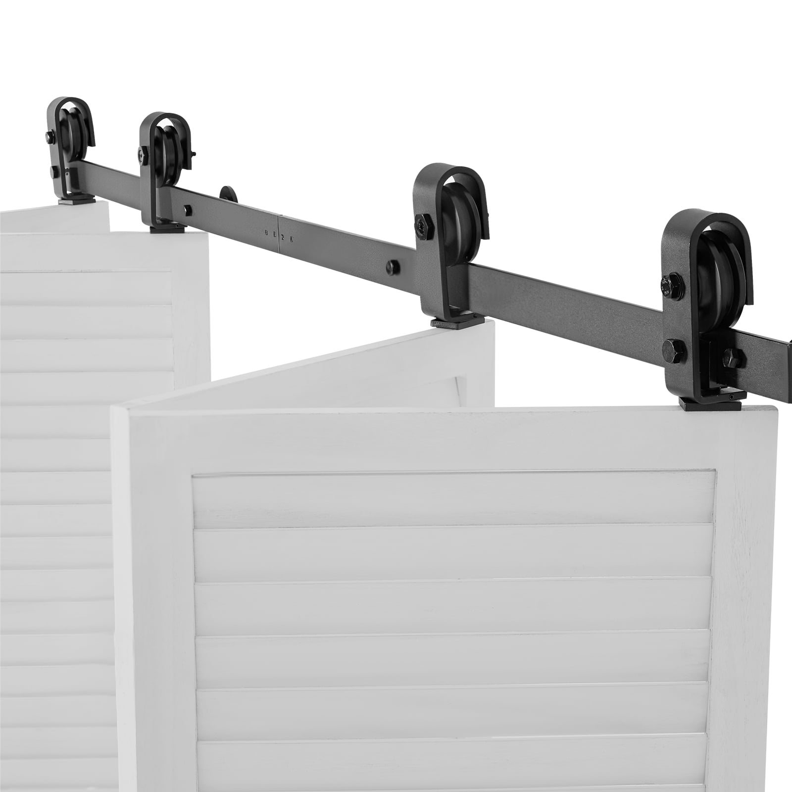 KFFKFF 76IN-2D-4K Bi-Fold Sliding Barn Door Track Kit â€“ Black