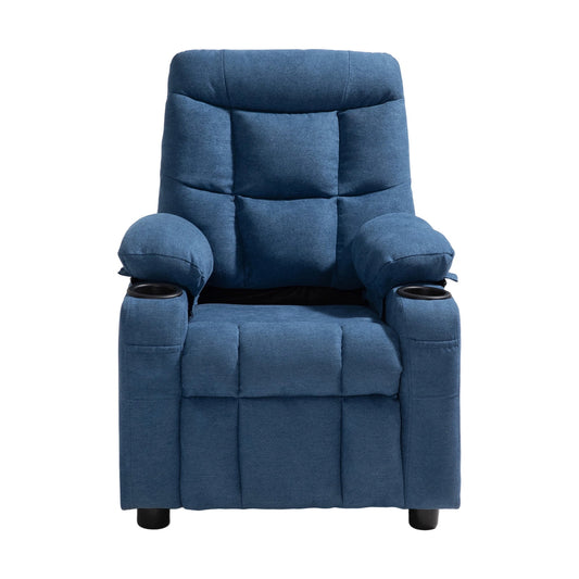 KFFKFF Children's Reclining Chair with Adjustable Backrest, Toddler Recliner Featuring Cup Holders and Side Pockets, Comfortable Polyester Fabric Couch with Footrest, Suitable for Boys and Girls