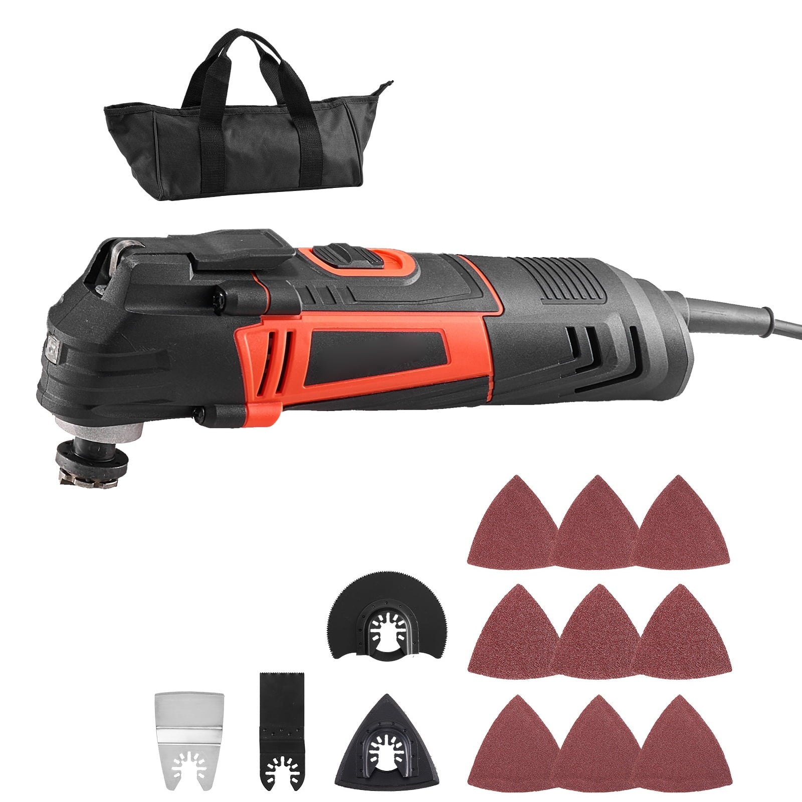 KFFKFF Corded Oscillating Multi-Tool, 3-Amp Power with 6 Adjustable Speeds 15000-22000 OPM, 3.2Â° Oscillation, 13-Piece Blade Set, LED Light & Carrying Bag