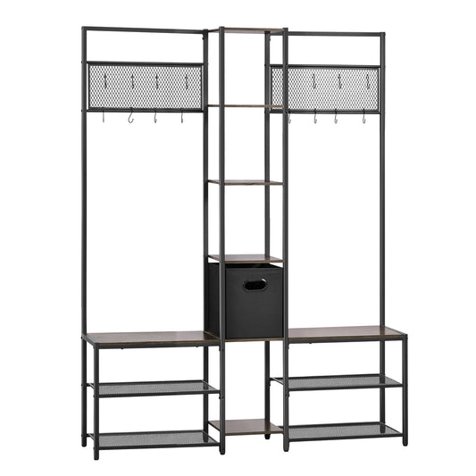 KFFKFF Hall Tree with Shoe Bench, 70.9in Coat Rack with Hooks and Shelves, Shoe Rack for Entryway, Closet, Office