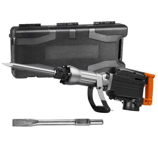 KFFKFF Demolition Jack Hammer, 2200W Heavy Duty Jackhammer, 1350 BPM for Breaking Concrete, Includes 2 Chisel Bits and Carrying Case, Black
