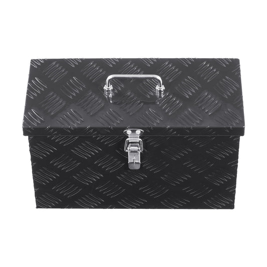KFFKFF Durable Aluminum Truck Bed Tool Box, Textured Storage Box with Side and Top Handles, Organizer Chest for Trailers, Pickups, RVs, 16"x7.5"x10", Black
