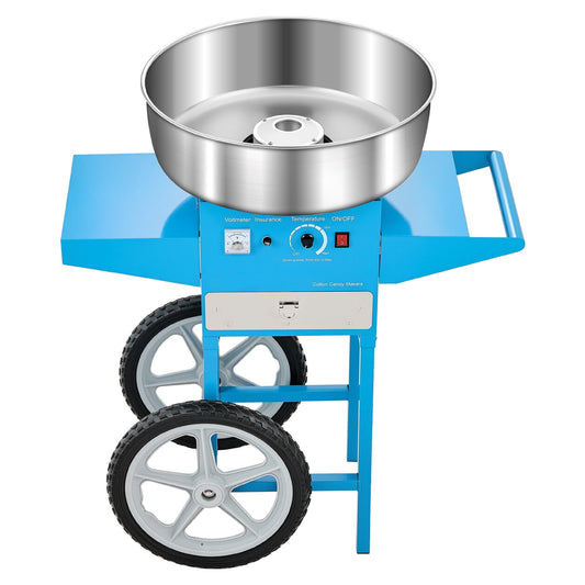 KFFKFF Electric Cotton Candy Machine with Cart, 1000W Commercial Candy Floss Maker with 20.5-inch Stainless Steel Bowl, Sugar Scoop, and Storage Drawer, Simple Operation, Ideal for Home