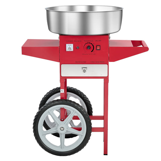 KFFKFF Electric Cotton Candy Machine with Cart, 1000W Commercial Floss Maker with 20.5 in Stainless Steel Bowl, Sugar Scoop, and Storage Drawer, User-Friendly Design for Home, Kids' Parties