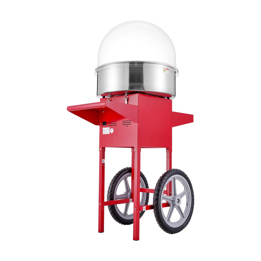 KFFKFF Electric Cotton Candy Maker on Wheels, 1000W Professional Cotton Candy Machine with Protective Lid, Metal Bowl, Sugar Spoon & Storage, Ideal for Birthdays, Gatherings, Red