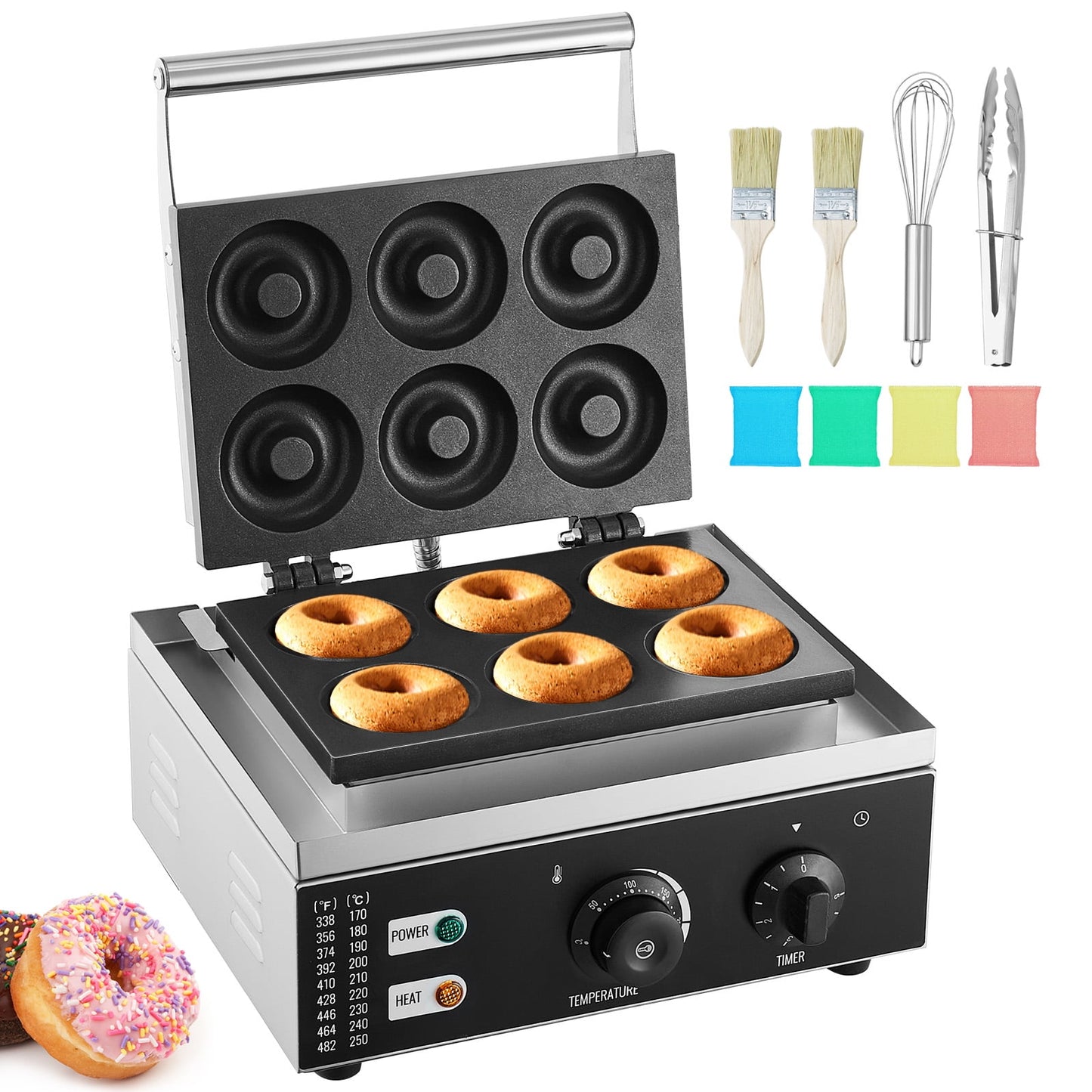 KFFKFF Electric Doughnut Maker, 1550W for Commercial Use, Features Non-stick Coating, 6-Hole Design with Dual-Sided Heating, Temperature Range 122-572℉, Ideal for Restaurants and Home