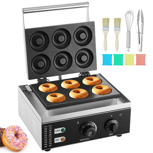 KFFKFF Electric Doughnut Maker, 1550W for Commercial Use, Features Non-stick Coating, 6-Hole Design with Dual-Sided Heating, Temperature Range 122-572℉, Ideal for Restaurants and Home