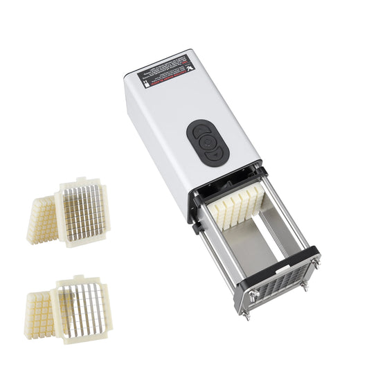 KFFKFF Electric French Fry Cutter with Stainless Steel Blades, Adjustable Slicer for Potatoes, Vegetables, and More, Features Anti-slip Feet for Stability