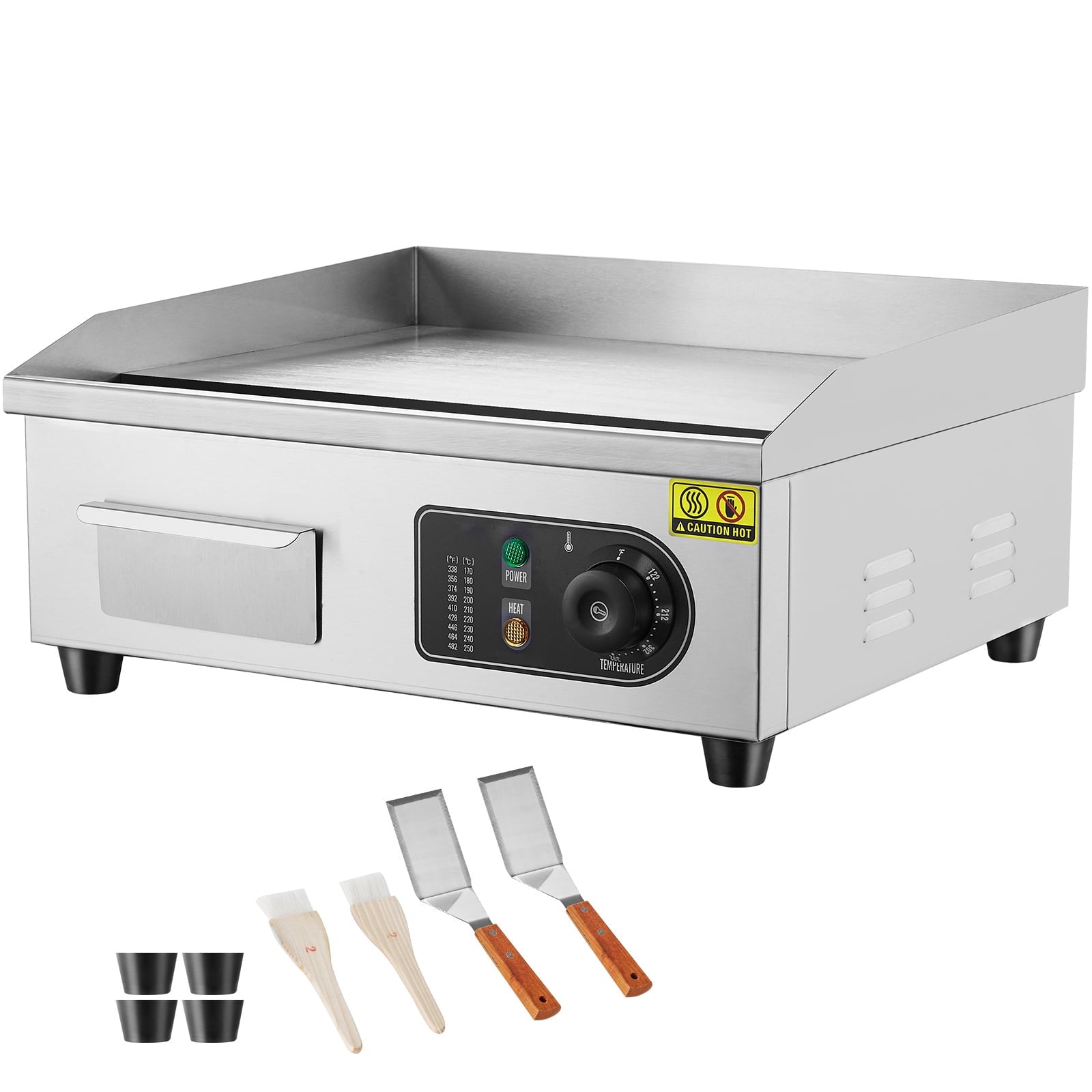 KFFKFF Electric Griddle for Commercial Use, 1700W Countertop Grill with Flat Surface, Temperature Control from 122℉ to 572℉, Dimensions 17.72 x 11.81 x 0.39 inches,and 2 Brushes