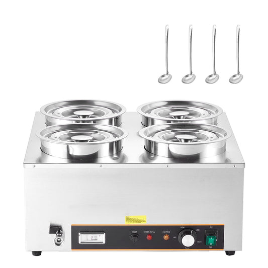 KFFKFF Commercial Soup Warmer, Electric Food Warmer Steam Table Countertop Bain Marie Four 6.34QT Stainless Steel Round Pot，86~185°F Adjustable Temp,1500W