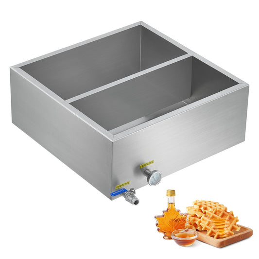 KFFKFF Evaporation Tray for Maple Syrup, 23.6 Gallon Capacity, Produces 343 Cups of 8.8oz Maple Syrup, Flat Tray with Temperature Gauge, 1 Valve, 3 Heat Sources, 304 Stainless Steel Tray
