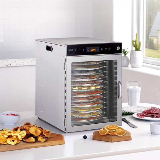 KFFKFF 800W Rotary Food Dehydrator Machine with 12 Stainless Steel Trays 86-194℉ Temperature Control for Home, Fruit, Herbs, and Dog Treats