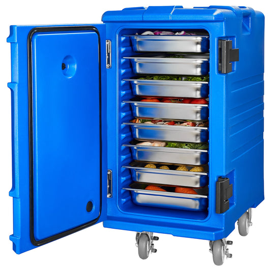 KFFKFF Food Pan Insulator, 127 Qt Catering Hot Container, Food Transporter with Dual Clasps, Front Entry Food Heat Preserver with Grips, Terminal Loader with Rollers for Eatery, Mess Hall