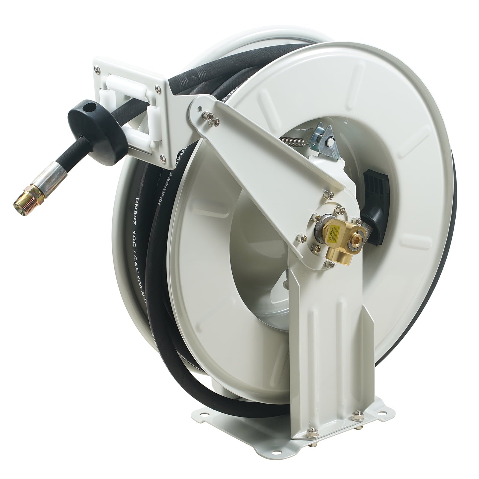 KFFKFF Grease Hose Reel, 1/4' x 50', Extended Length Retractable Fuel Hose Reel, Spring-Loaded Automatic Swivel Rewind, Durable Carbon Steel Build with Hose for Vehicle Maintenance