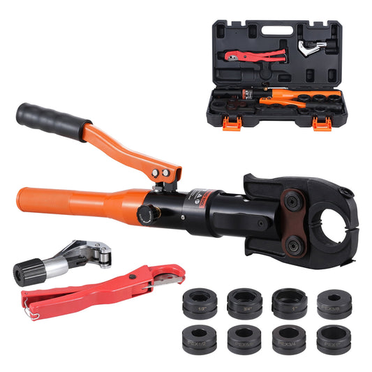 KFFKFF Hydraulic Copper Pipe Crimper, Press Tool with Jaws for 1/2", 3/4", 1" Copper Pipe and Jaws for 3/8", 1/2", 5/8", 3/4", 1" ASTM F1807 Pex Pipe Copper Ring