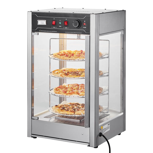 KFFKFF Industrial Pizza Heat Keeper for 14" Pizza, Quadruple Layer Pizza Heat Preserver with Rotational Steam Warming, 86℉~185℉ Temperature Adjustment and Temperature Indicator