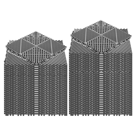 KFFKFF Interlocking Drainage Mats, 12" x 12", Non-Slip Garage Flooring Tiles, Self-Draining PP Shower Mat, Quick Installation, Ideal for Bathroom, Kitchen, Pool & Outdoor Use, Gray, 55 Pack