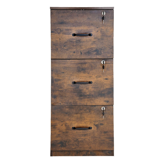 KFFKFF Lockable 3-Drawer File Cabinet, Metallic Vertical Storage Units for Residential Offices, Robust Cabinet with Dual-Stage Adjustable Rod for A4/Letter/Legal Size Documents, Assembly Simplified