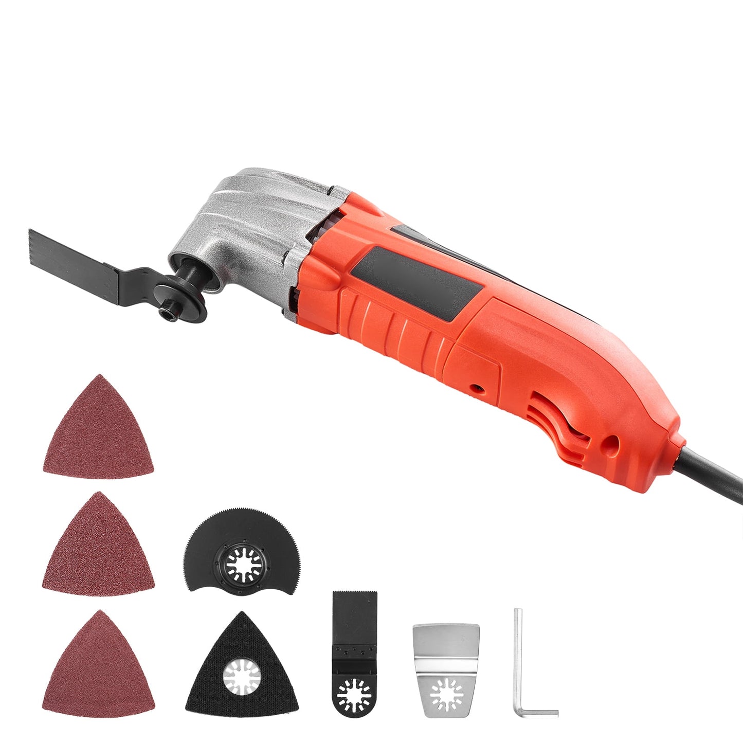 KFFKFF Oscillating Multi-Tool Kit, 2.2Amp Corded Electric Tool with 22,000 OPM Speed, 2.8Â° Oscillation Angle, Includes 7 Saw Accessories for Cutting, Scraping, Sanding, and Floor Removal