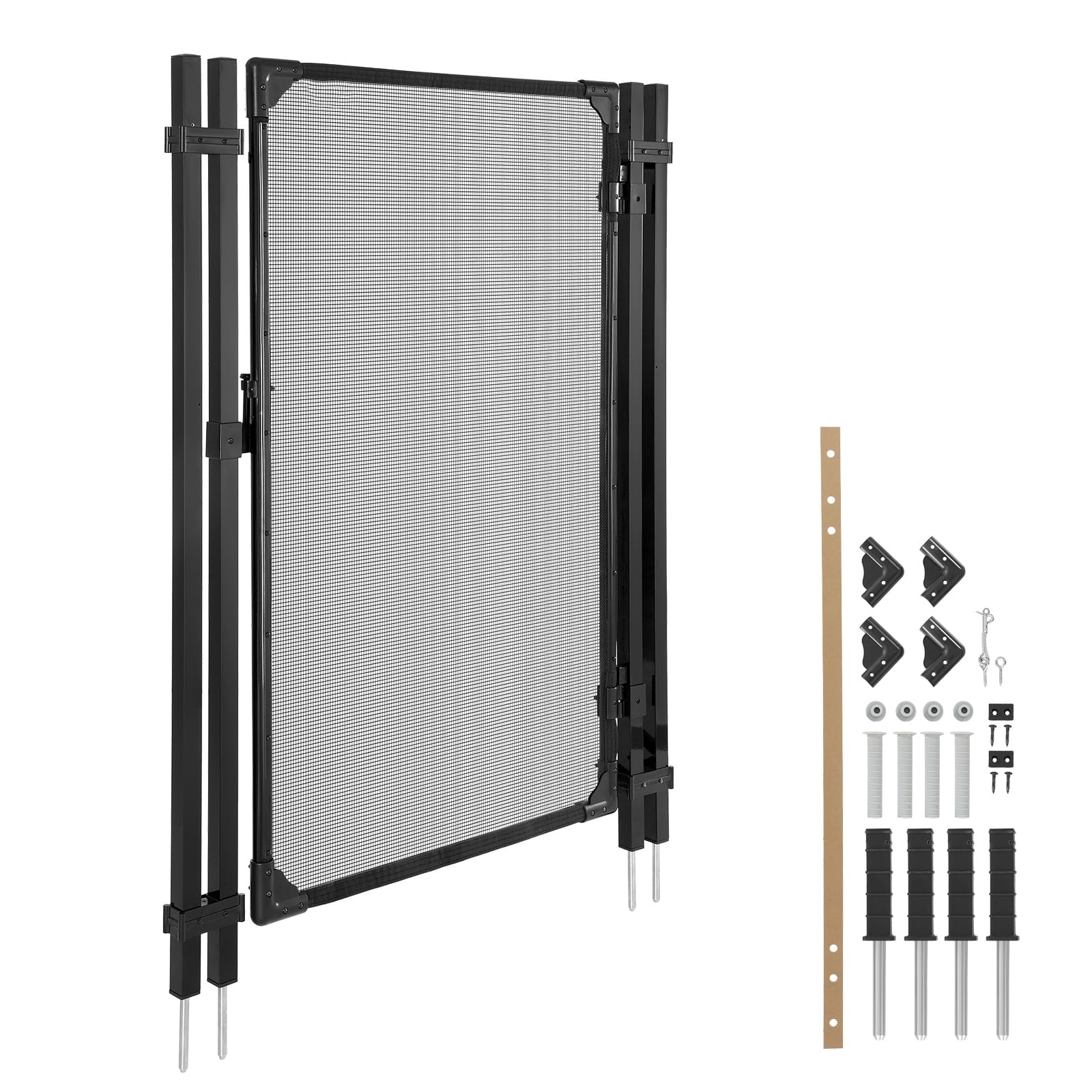 KFFKFF Pool Fence Gate, 4 x 2.5 ft Inground Swimming Pool Security Gate, Outdoor Fencing Door Kit with Metal Latch and Stopper, Durable PVC Mesh, Square Tube Design, Simple Installation, Black