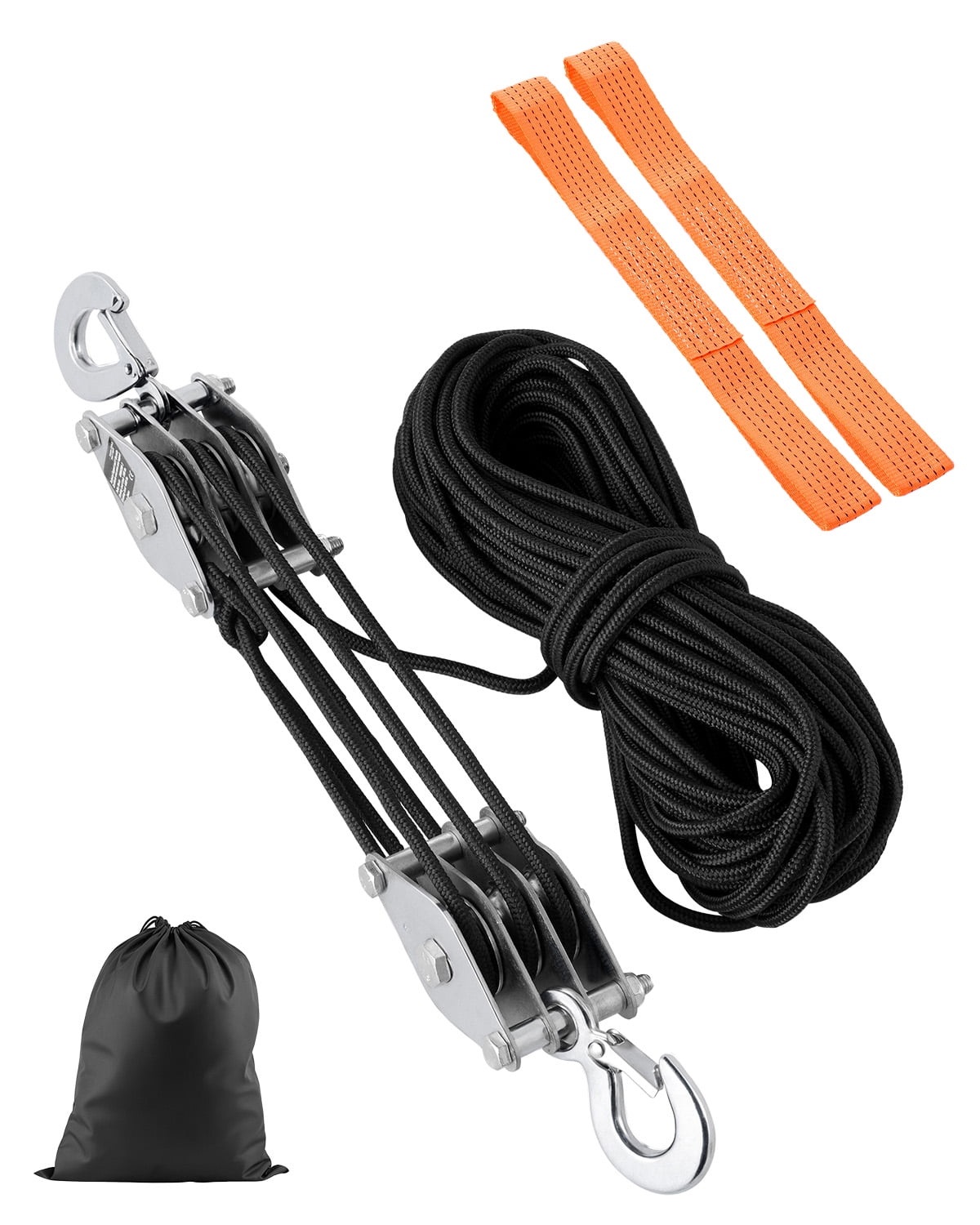 KFFKFF Pulley Hoist with 4400 lbs Tensile Strength, 100 FT Rope, 5:1 Lifting Ratio, Durable Pulley System with 2 Soft Loops, Metallic Wheel Bearing Structure, Block and Tackle