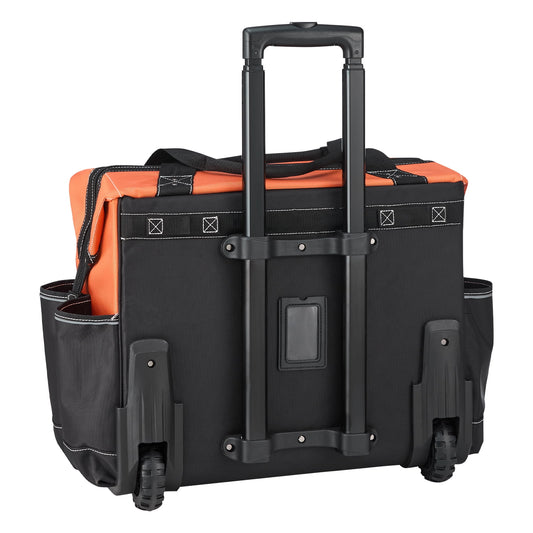 KFFKFF Rolling Tool Bag with 110 lbs Capacity, 27 Pockets, Durable Design with Wheels, Adjustable Handle and Stable Base, Ideal for Construction and Mechanic Tool Organization