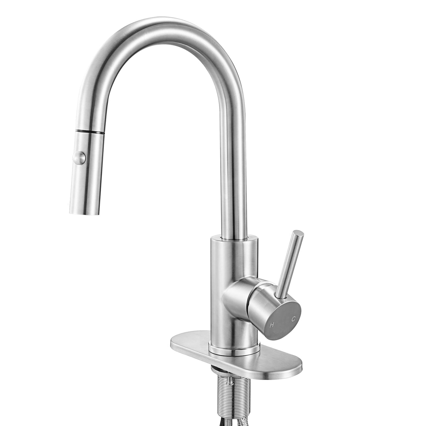 KFFKFF Single Handle Sink Faucet, Brushed Nickel Kitchen Faucet with Pull-Down Sprayer, Ideal for Bathroom, RV, Bar Sink, Public Restroom, Dual Water Flow Options, Durable Leak-Resistant Valve